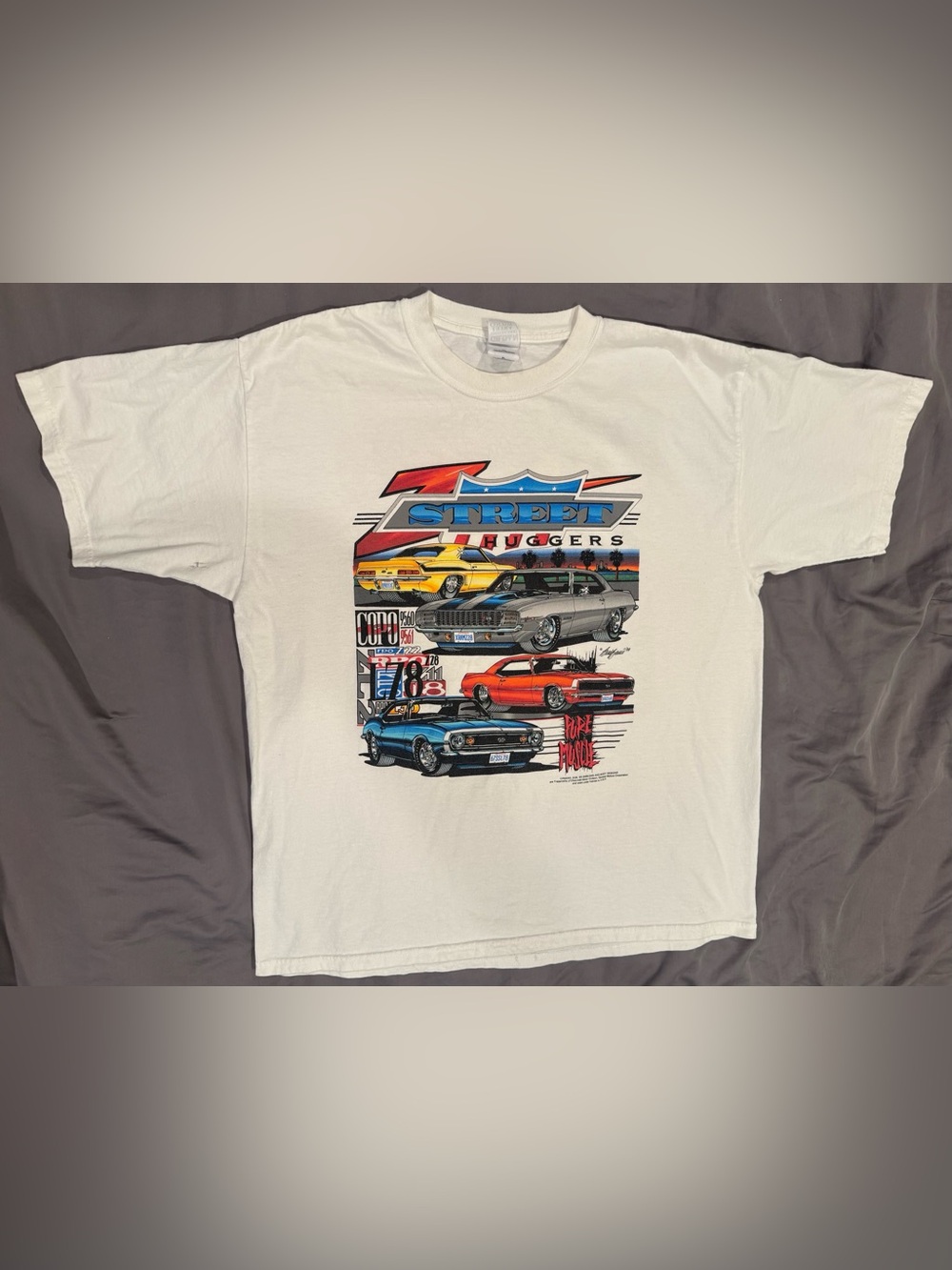 Vintage 90s Chevy Street Huggers Pure Muscle Car T-Shirt White XL Double Sided